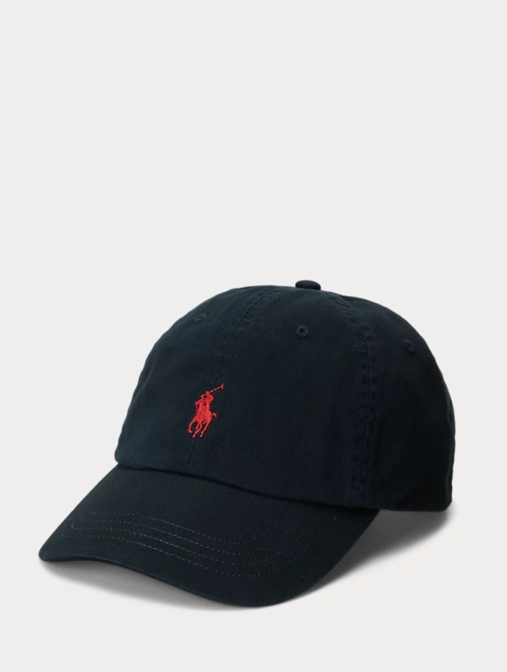 Ralph Lauren The Iconic Cotton Chino Ball Cap In Polo Black With Red Embroidery